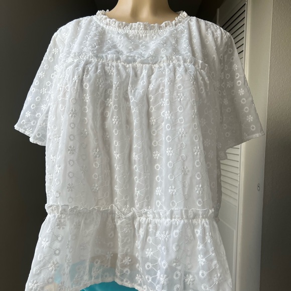 J.O.A. Tops - J.O.A. White Eyelet Ruffle Blouse